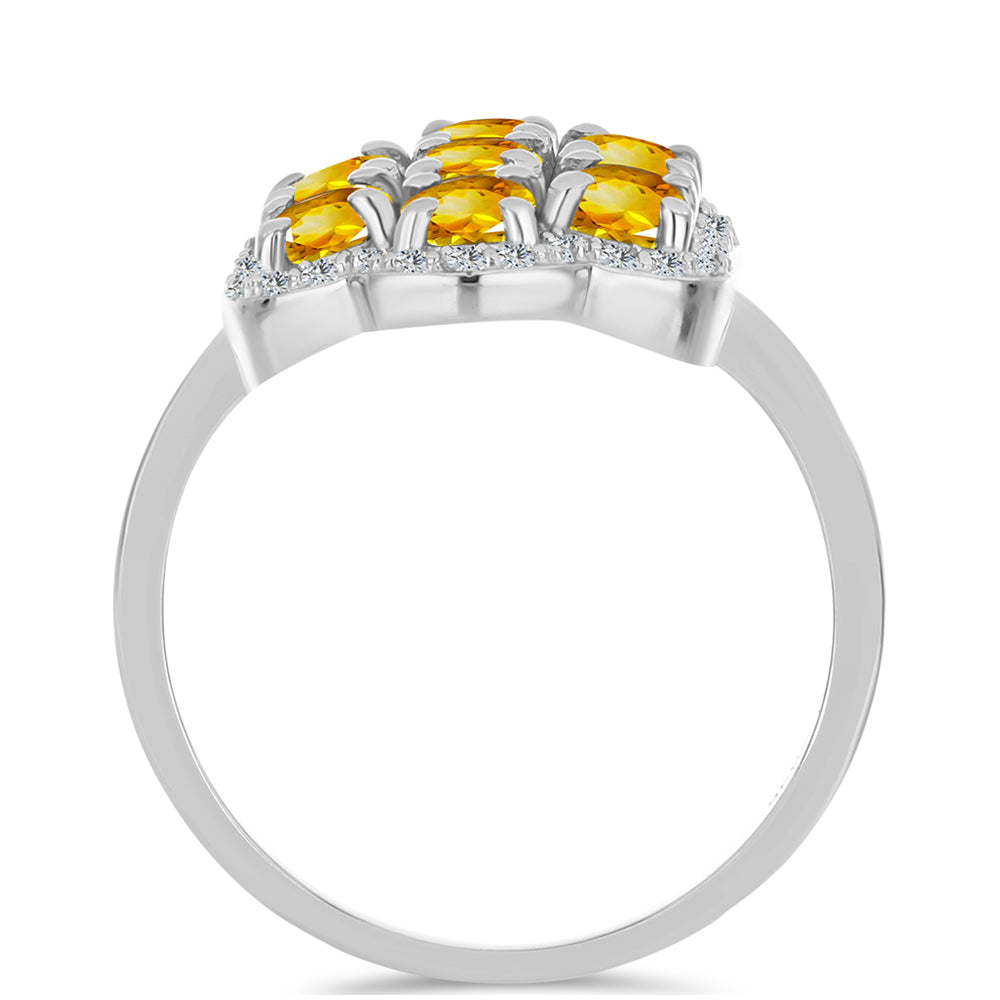 Stříbrný Prsten s Uralským Citrínem a Bílým Topazem