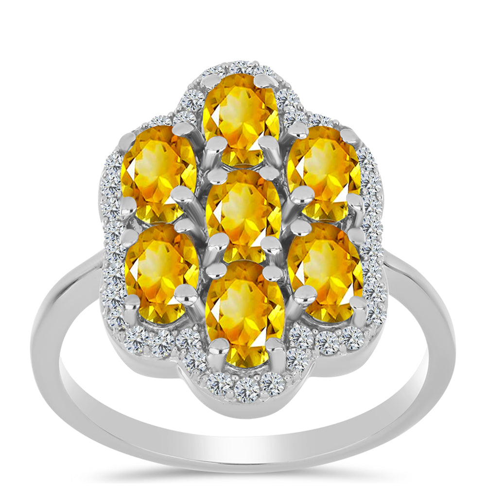 Stříbrný Prsten s Uralským Citrínem a Bílým Topazem