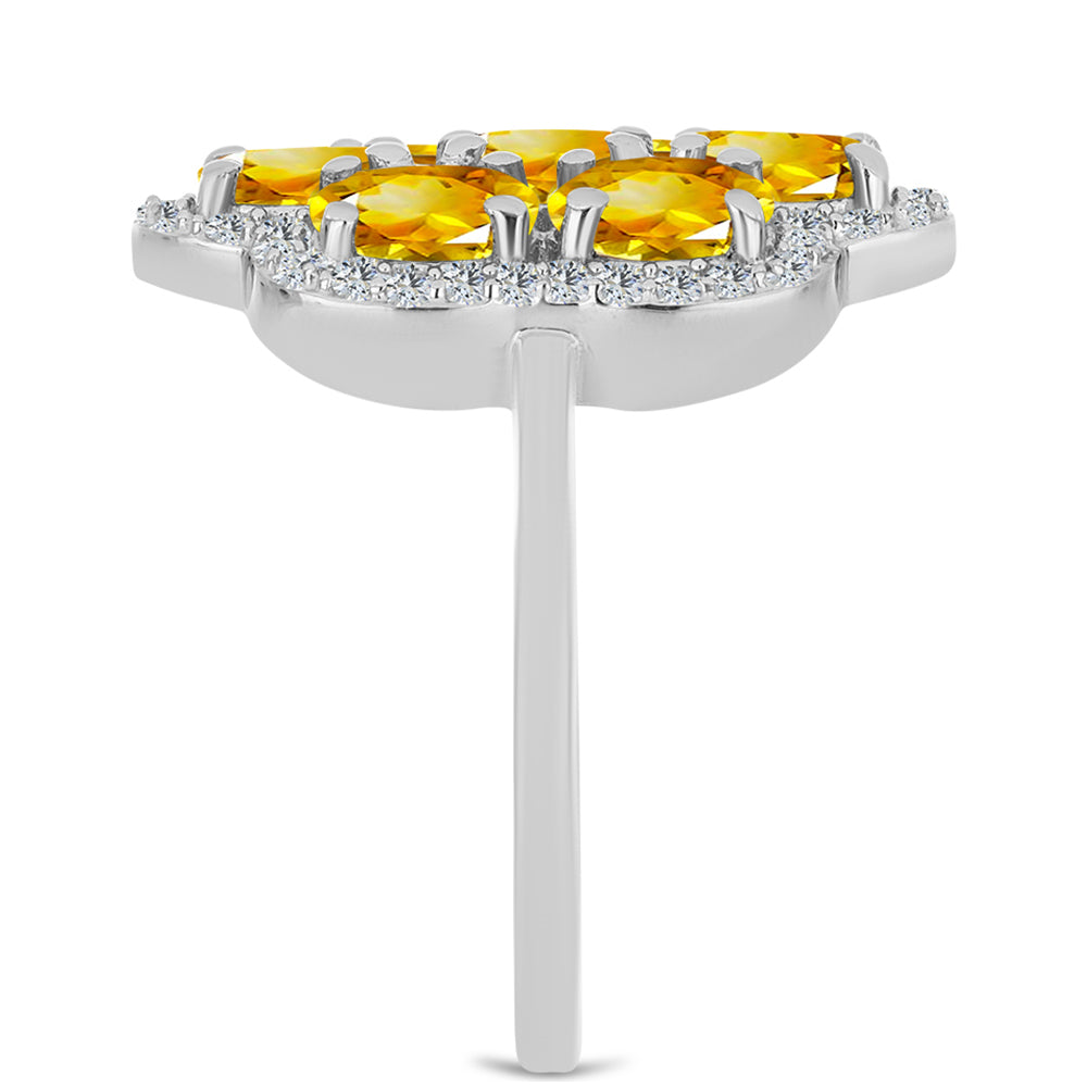 Stříbrný Prsten s Uralským Citrínem a Bílým Topazem