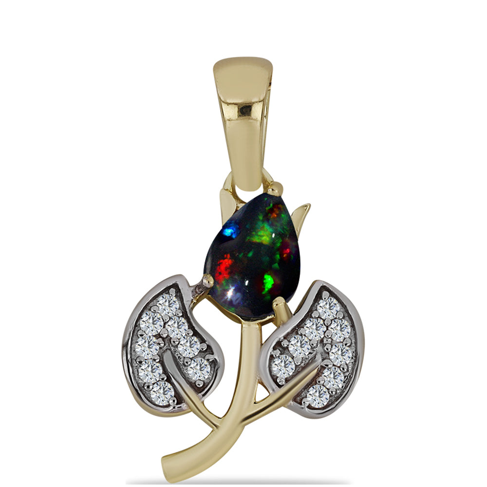 Pozlacené Stříbro 925/1000 - Přívěsek s Půlnočně Černým Etiopským Opálem z Lega Dembi a Bílým Topazem - Karátové číslo: 0.53. přibližná hmotnost: 1.39 gramů 1 