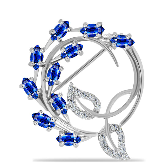 Stříbrný Brož s Australským Modrým Safírem a Bílým Topazem