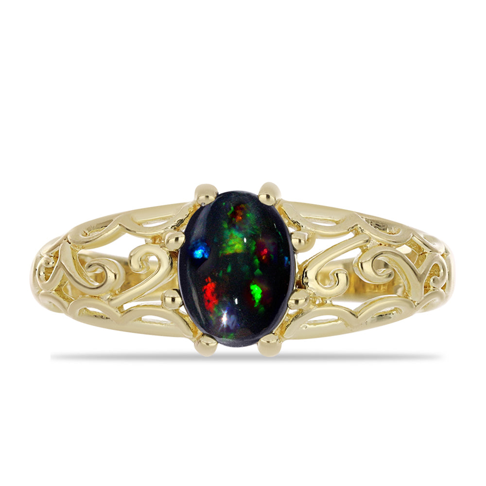 Pozlacený Stříbrný Prsten s Půlnočně Černým Etiopským Opálem z Lega Dembi 1 
