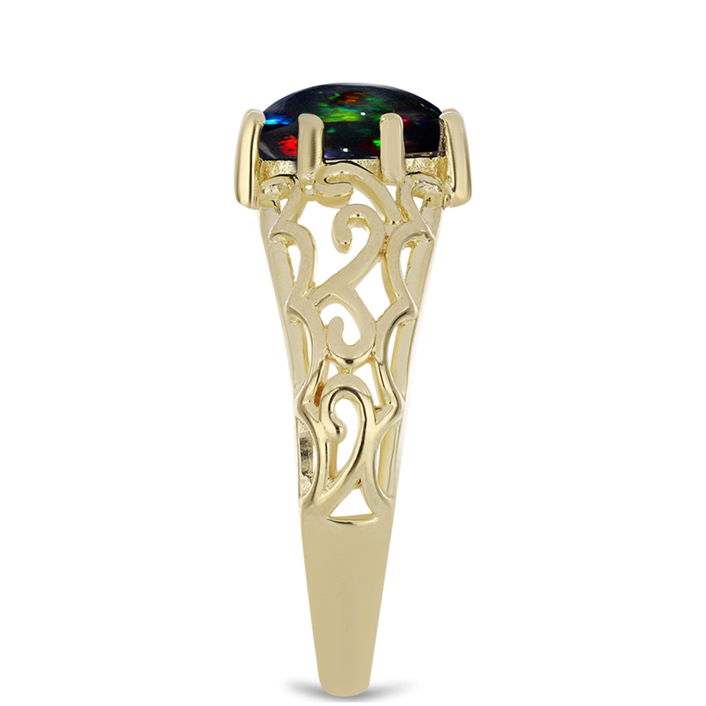 Pozlacený Stříbrný Prsten s Půlnočně Černým Etiopským Opálem z Lega Dembi 4 