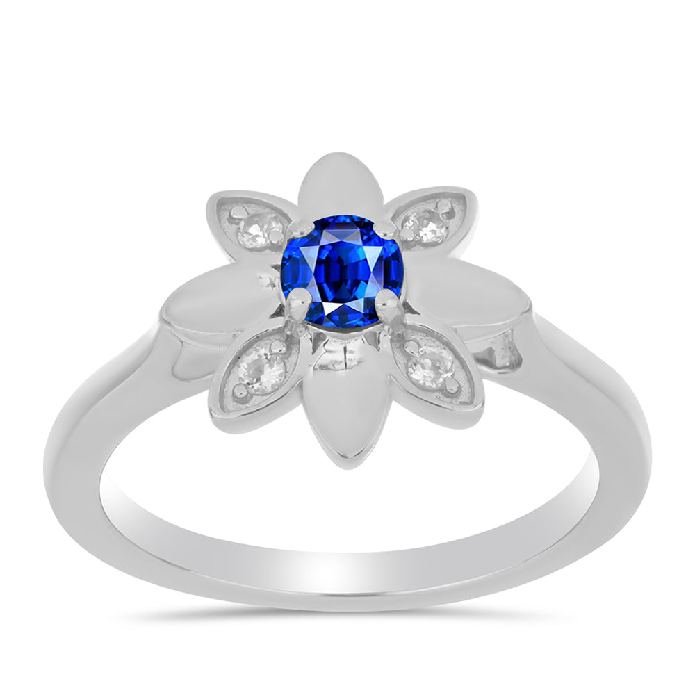 Stříbro 925/1000 - Prsten s Australským Modrým Safírem a Bílým Topazem - Karátové číslo: 0.42. přibližná hmotnost: 2.75 gramů