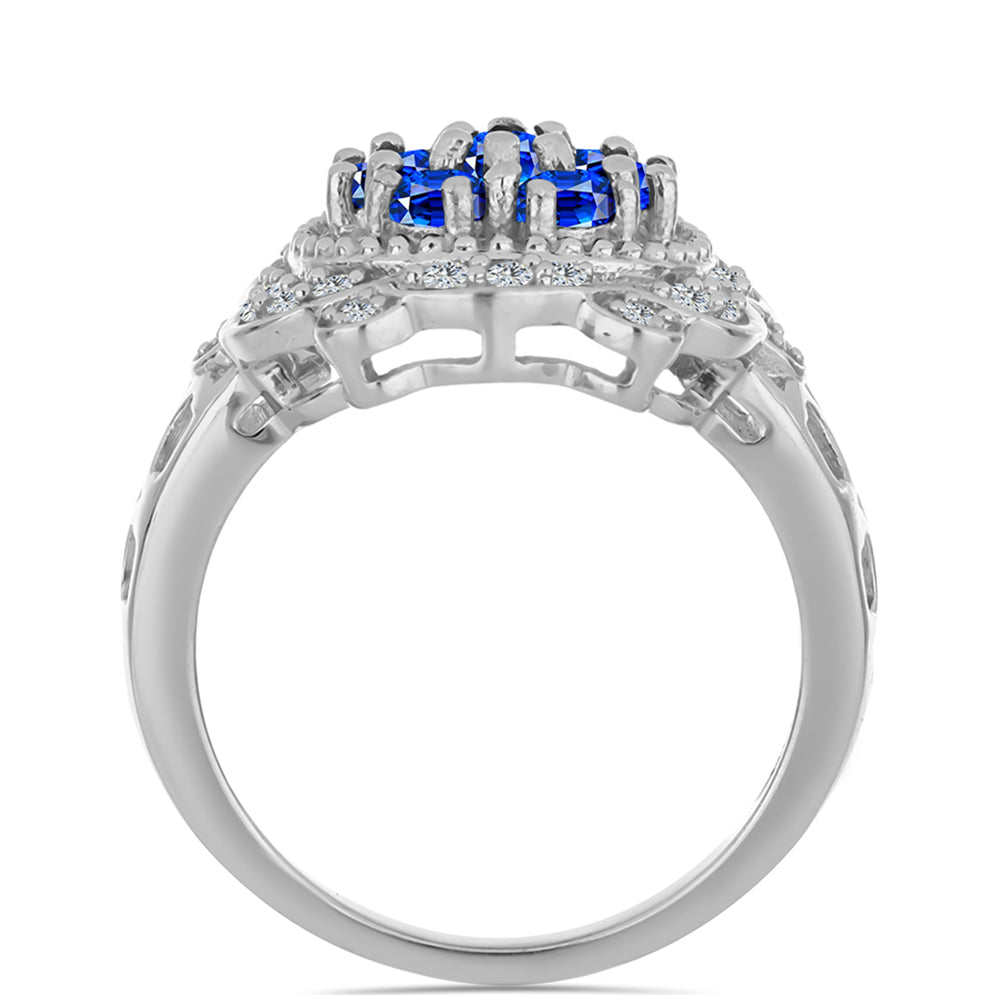 Stříbro 925/1000 - Prsten s Australským Modrým Safírem a Bílým Topazem - Karátové číslo: 1.49. přibližná hmotnost: 5.44 gramů 2 