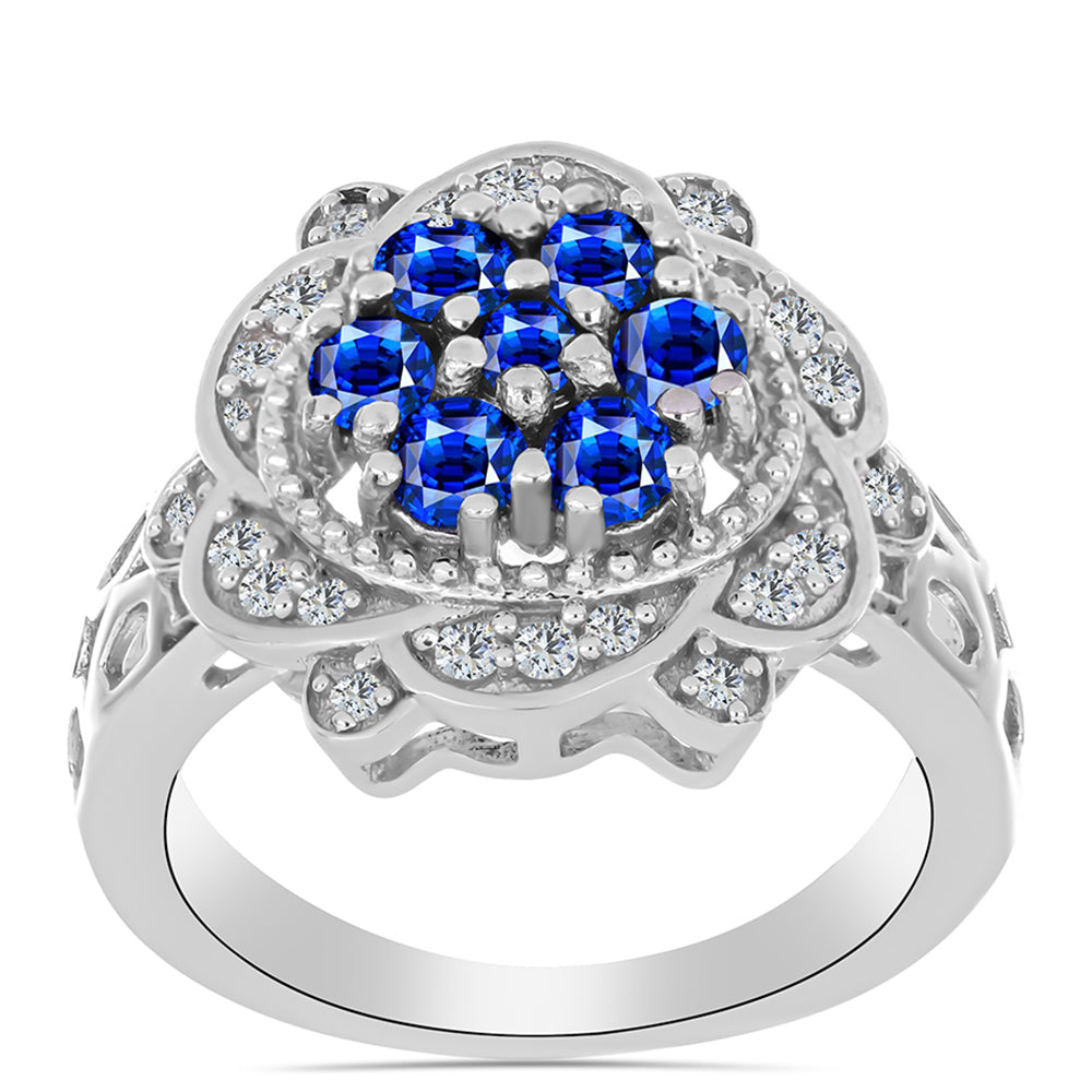 Stříbro 925/1000 - Prsten s Australským Modrým Safírem a Bílým Topazem - Karátové číslo: 1.49. přibližná hmotnost: 5.44 gramů 3 