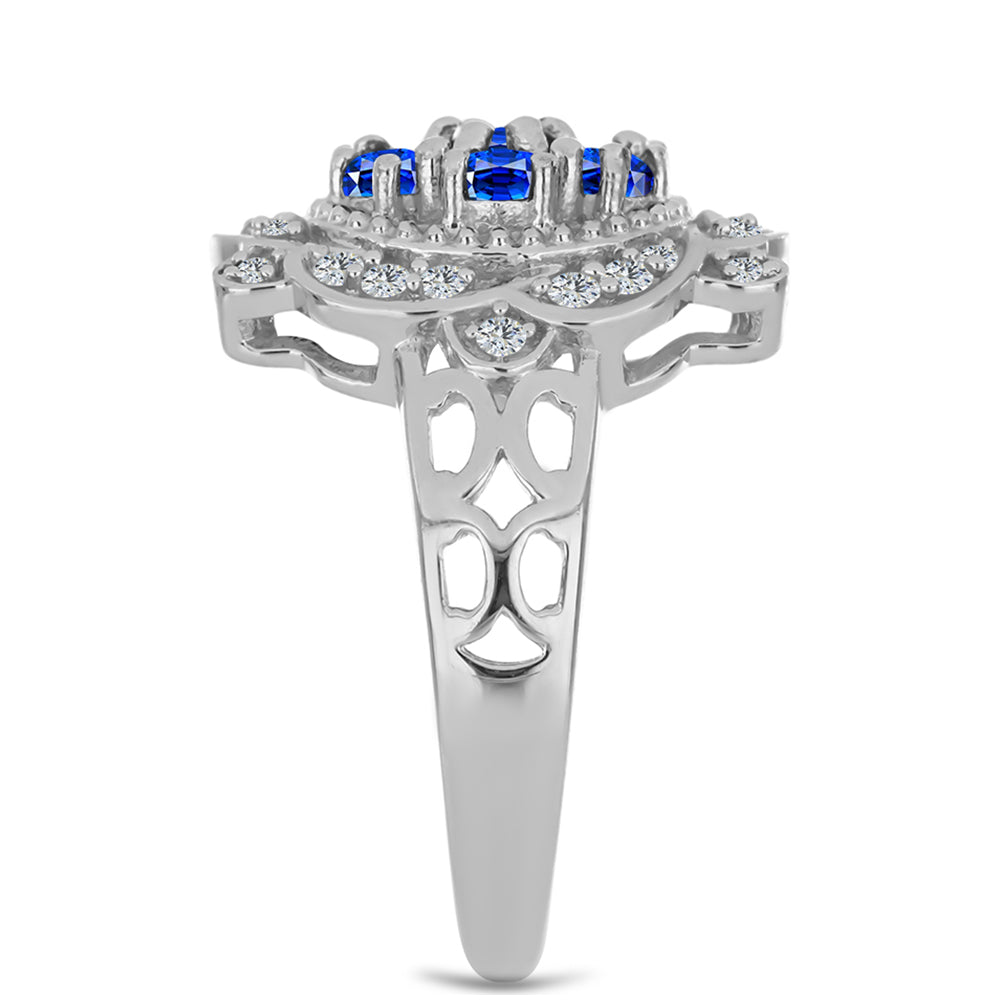 Stříbro 925/1000 - Prsten s Australským Modrým Safírem a Bílým Topazem - Karátové číslo: 1.49. přibližná hmotnost: 5.44 gramů 4 