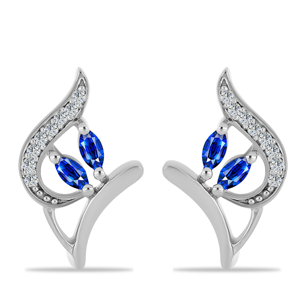 Stříbrné Náušnice s Australským Modrým Safírem a Bílým Topazem
