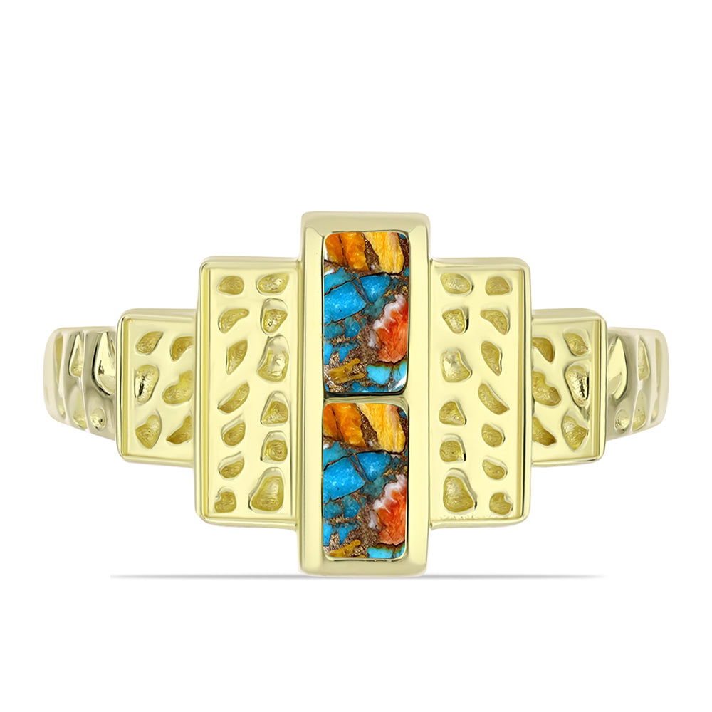 Pozlacené stříbro 925/1000 Prsten s Ústřicovým Tyrkysem - Karátové číslo: 0.5. přibližná hmotnost: 4.45 gramů 1 