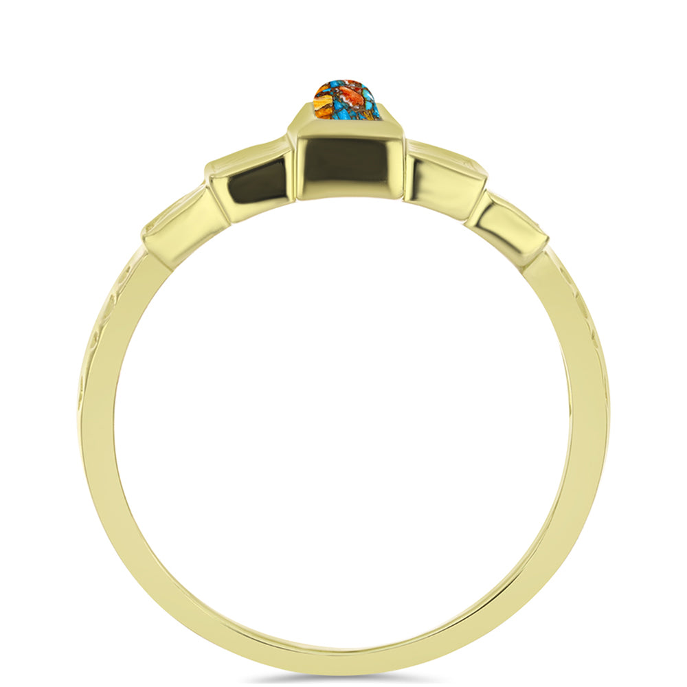 Pozlacené stříbro 925/1000 Prsten s Ústřicovým Tyrkysem - Karátové číslo: 0.5. přibližná hmotnost: 4.45 gramů