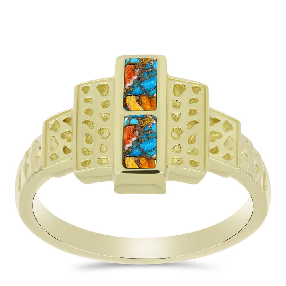 Pozlacené stříbro 925/1000 Prsten s Ústřicovým Tyrkysem - Karátové číslo: 0.5. přibližná hmotnost: 4.45 gramů