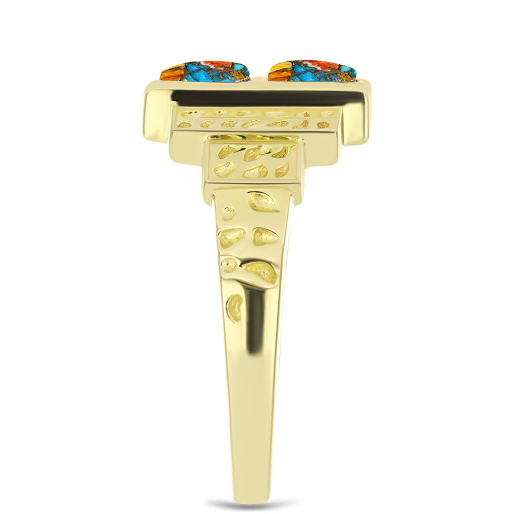 Pozlacené stříbro 925/1000 Prsten s Ústřicovým Tyrkysem - Karátové číslo: 0.5. přibližná hmotnost: 4.45 gramů 4 