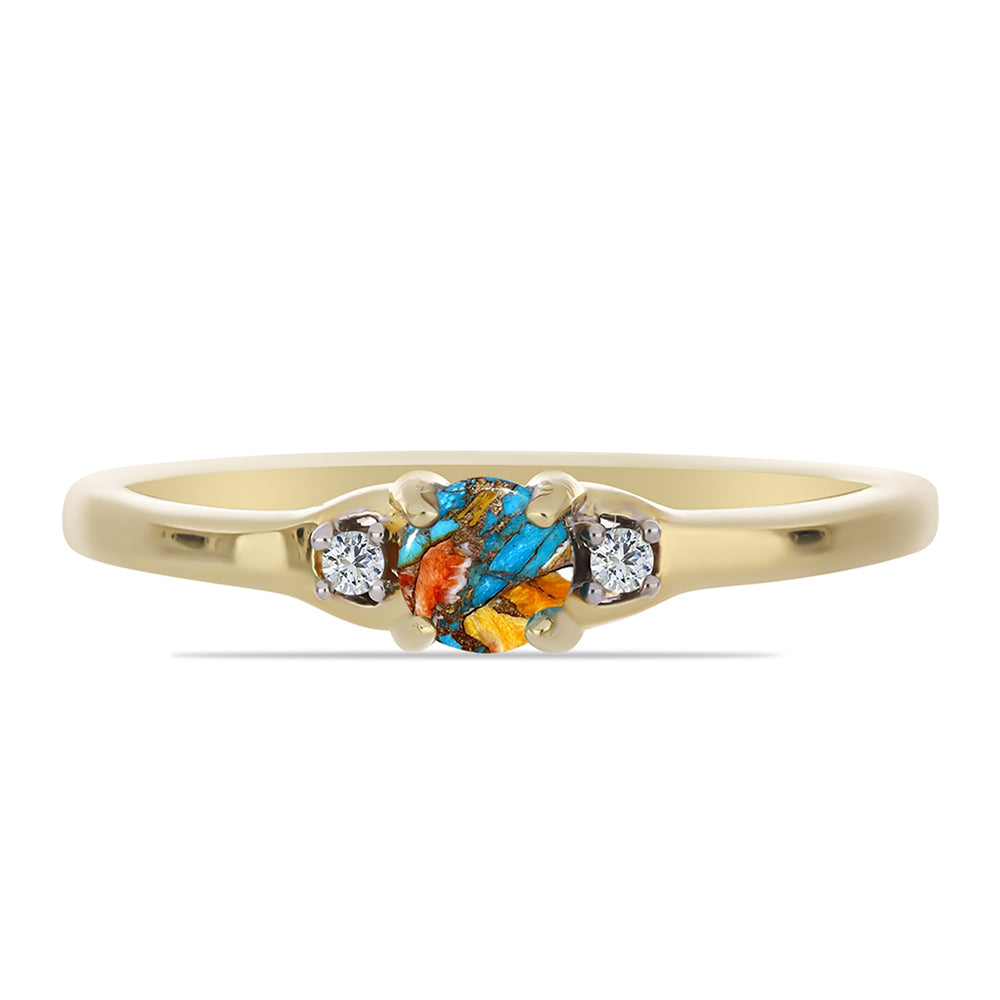 Pozlacený 925 / 1000 Sterlingové Stříbro Prsten s Ústřicovým Tyrkysem a Bílým Topazem 1 