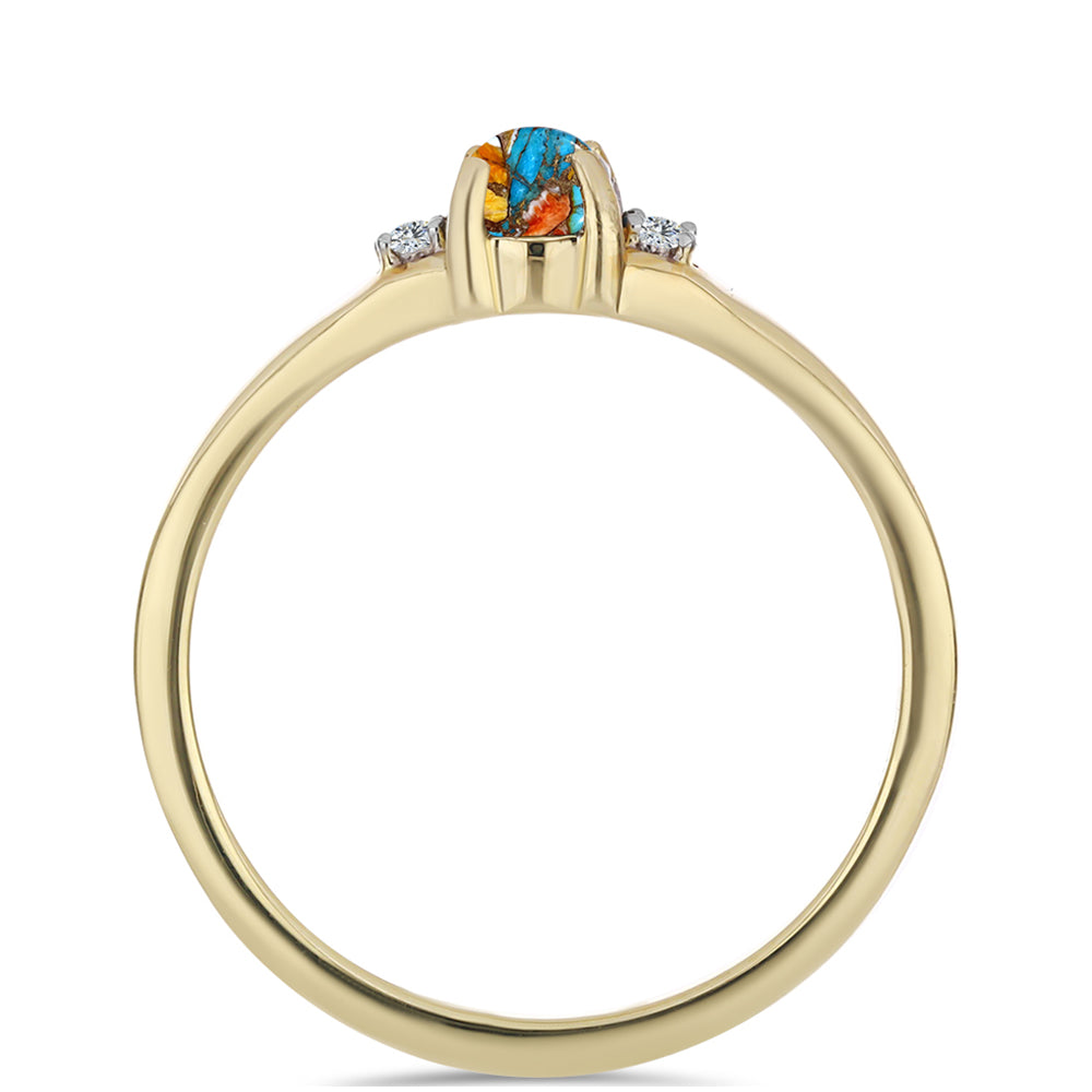 Pozlacený 925 / 1000 Sterlingové Stříbro Prsten s Ústřicovým Tyrkysem a Bílým Topazem