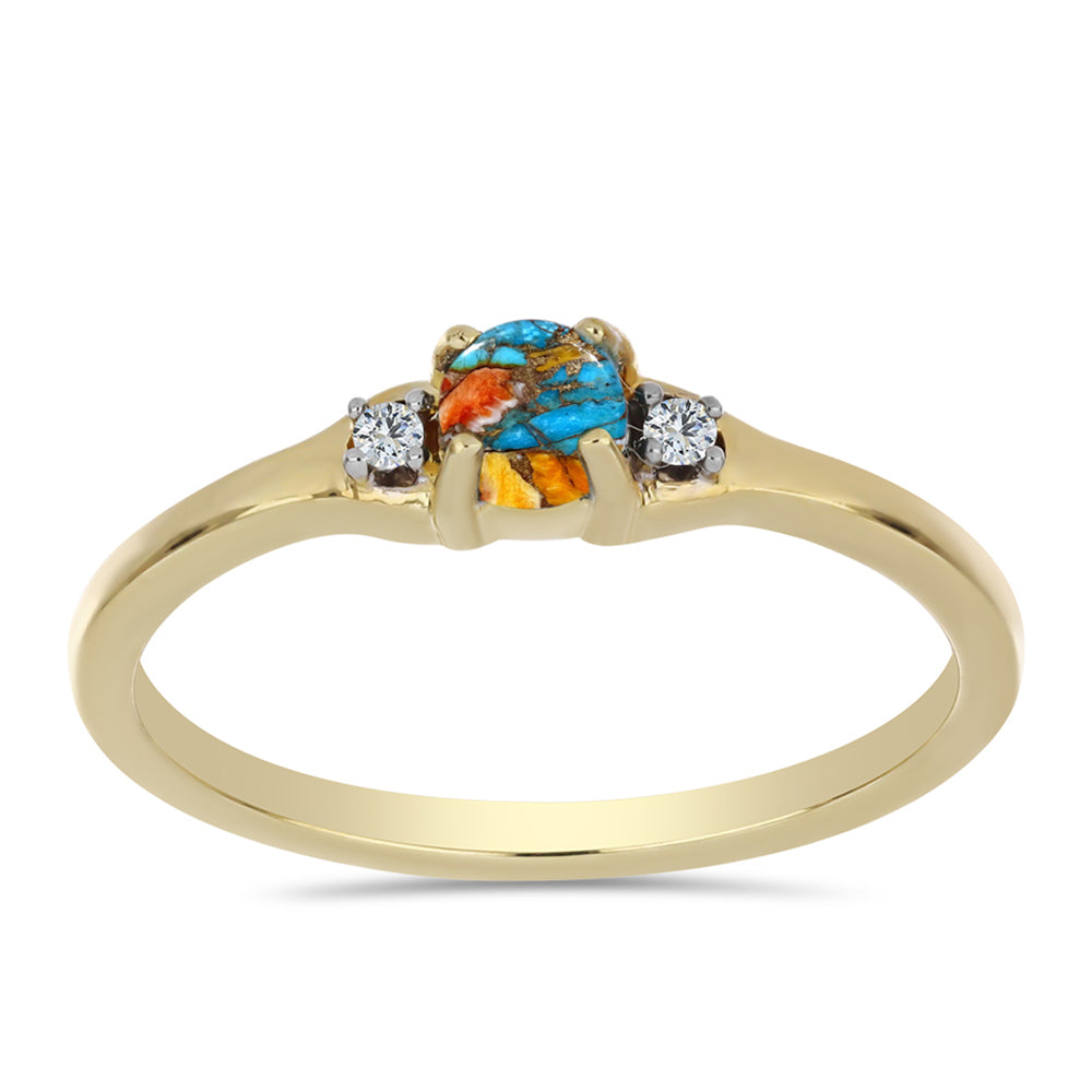 Pozlacený 925 / 1000 Sterlingové Stříbro Prsten s Ústřicovým Tyrkysem a Bílým Topazem 3 