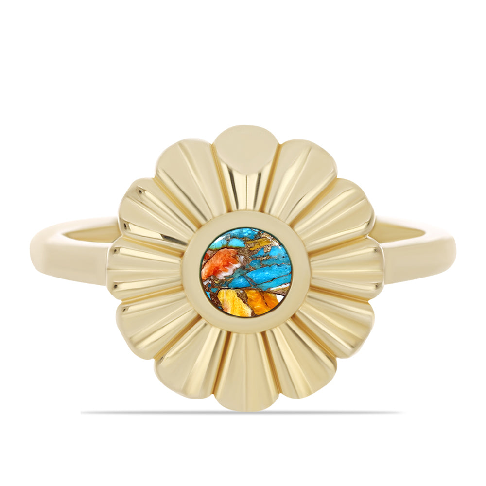 Pozlacené Stříbro 925/1000 - Prsten s Ústřicovým Tyrkysem - Karátové číslo: 0.32. přibližná hmotnost: 3.29 gramů