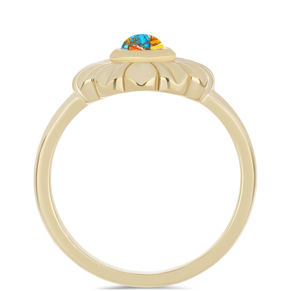 Pozlacené Stříbro 925/1000 - Prsten s Ústřicovým Tyrkysem - Karátové číslo: 0.32. přibližná hmotnost: 3.29 gramů