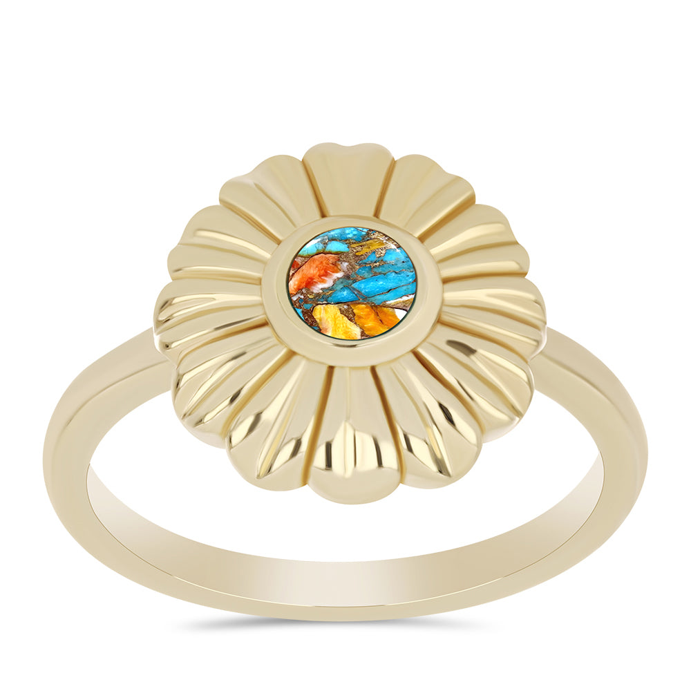 Pozlacené Stříbro 925/1000 - Prsten s Ústřicovým Tyrkysem - Karátové číslo: 0.32. přibližná hmotnost: 3.29 gramů 3 