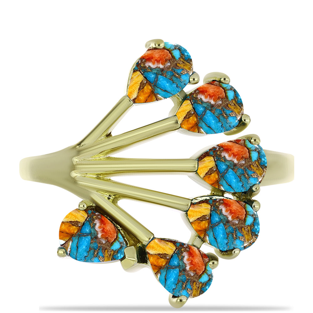 Pozlacený Stříbrný Prsten s Ústřicovým Tyrkysem