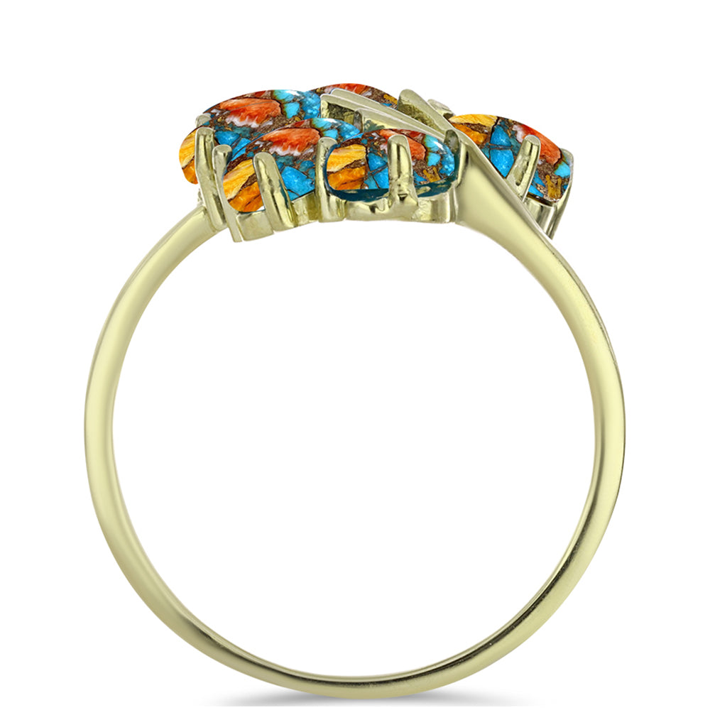 Pozlacený Stříbrný Prsten s Ústřicovým Tyrkysem 2 