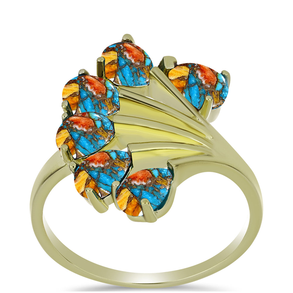 Pozlacený Stříbrný Prsten s Ústřicovým Tyrkysem 3 