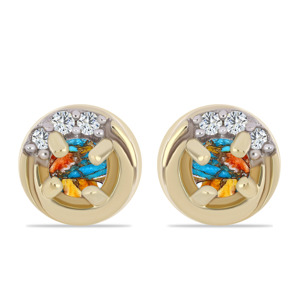 Pozlacené 925 / 1000 Sterlingové Stříbro Náušnice s Ústřicovým Tyrkysem a Bílým Topazem 1 