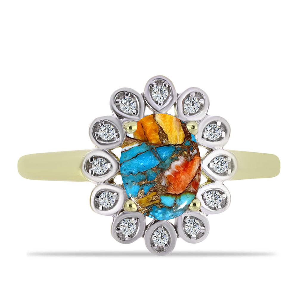 Pozlacený Stříbrný Prsten s Ústřicovým Tyrkysem a Bílým Topazem 1 