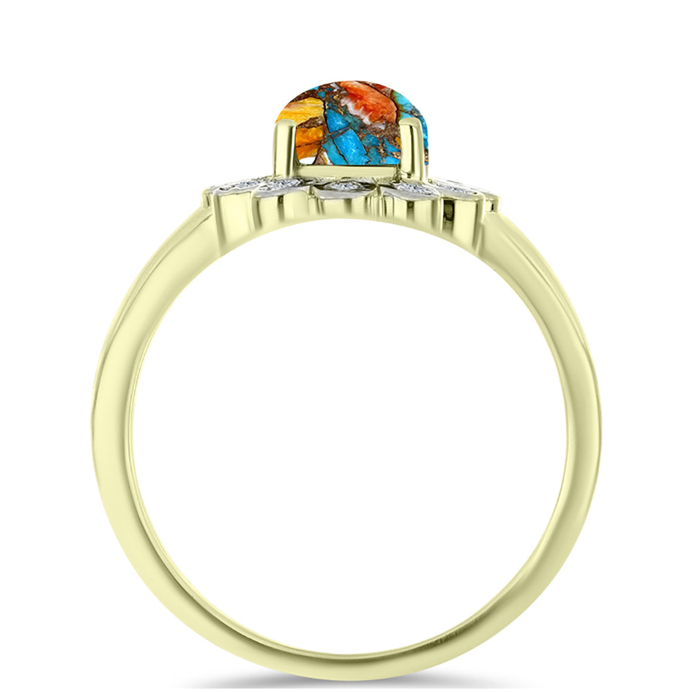 Pozlacený Stříbrný Prsten s Ústřicovým Tyrkysem a Bílým Topazem 2 