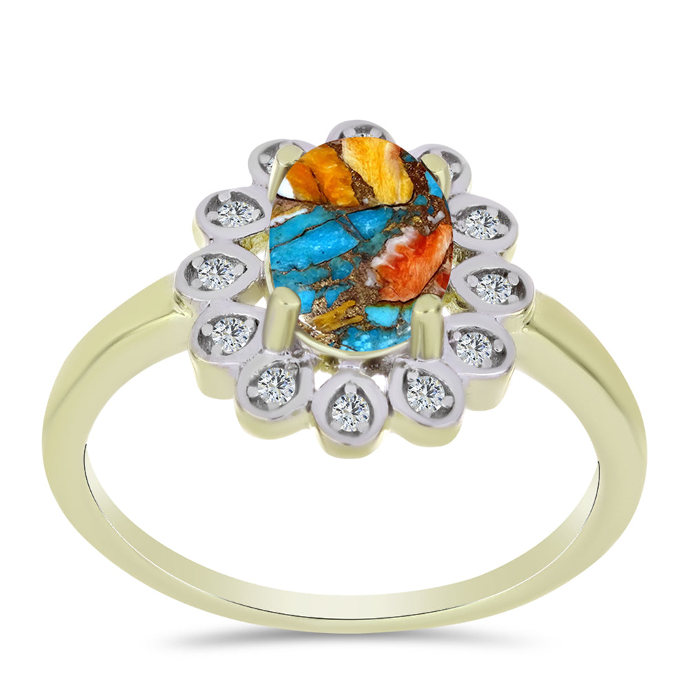 Pozlacený Stříbrný Prsten s Ústřicovým Tyrkysem a Bílým Topazem 3 