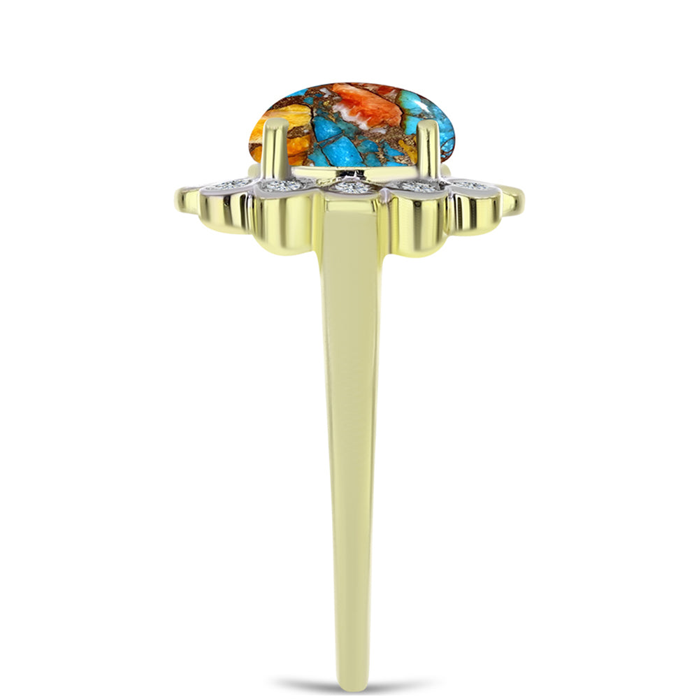 Pozlacený Stříbrný Prsten s Ústřicovým Tyrkysem a Bílým Topazem