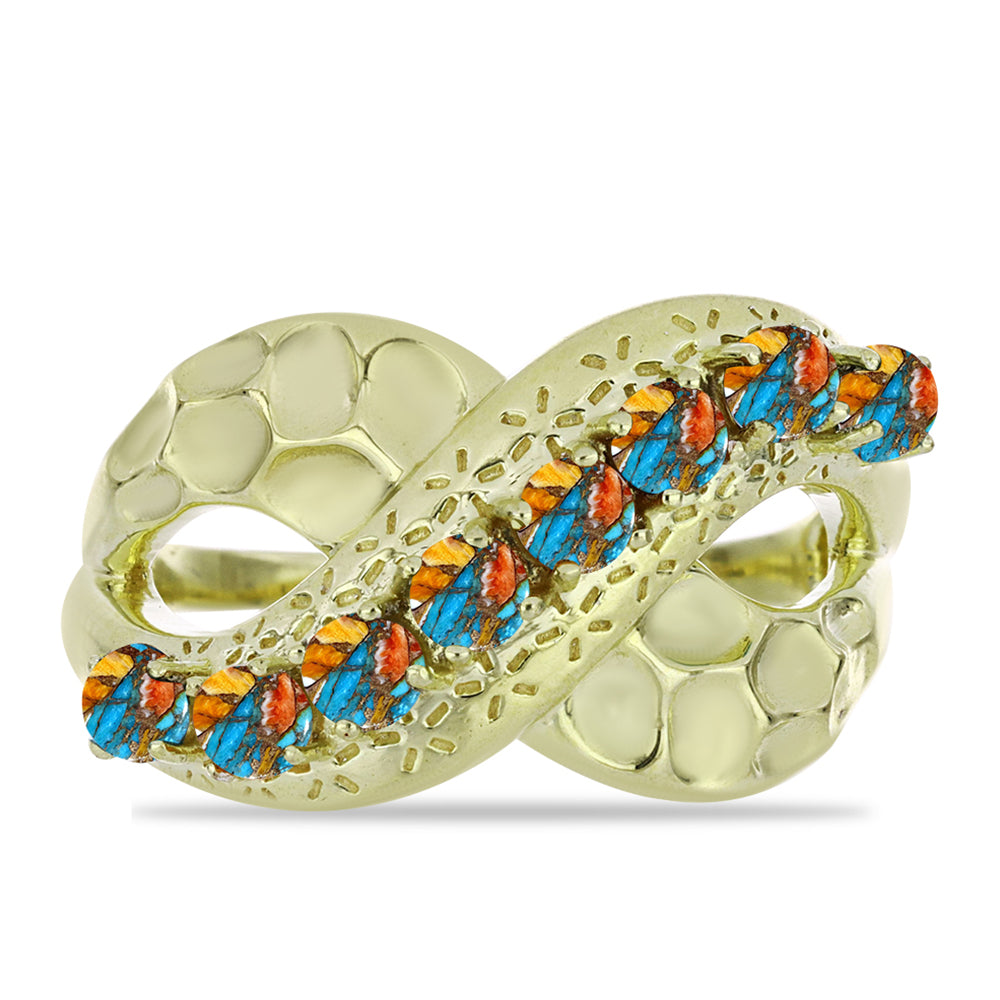 Pozlacený Stříbrný Prsten s Ústřicovým Tyrkysem 1 