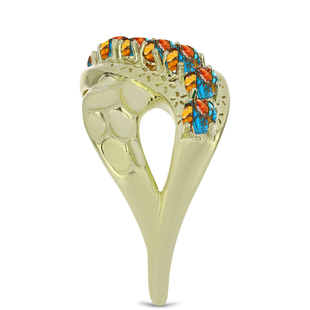 Pozlacený Stříbrný Prsten s Ústřicovým Tyrkysem 4 