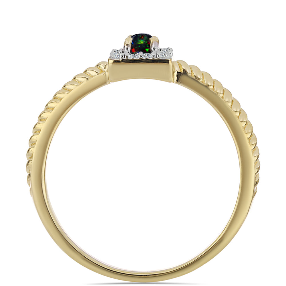 Pozlacené Stříbro 925/1000 - Prsten s Půlnočně Černým Etiopským Opálem z Lega Dembi a Bílým Topazem - Karátové číslo: 0.19. přibližná hmotnost: 2.29 gramů 2 