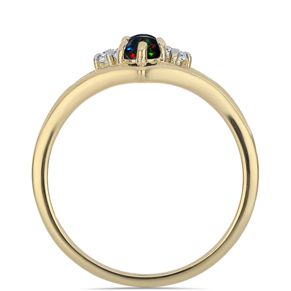 Pozlacené Stříbro 925/1000 - Prsten s Půlnočně Černým Etiopským Opálem z Lega Dembi a Bílým Topazem - Karátové číslo: 0.22. přibližná hmotnost: 2.17 gramů 2 