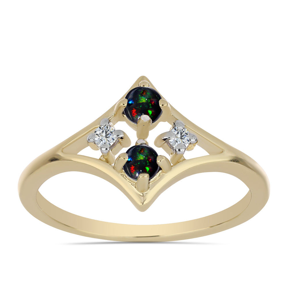 Pozlacené Stříbro 925/1000 - Prsten s Půlnočně Černým Etiopským Opálem z Lega Dembi a Bílým Topazem - Karátové číslo: 0.22. přibližná hmotnost: 2.17 gramů