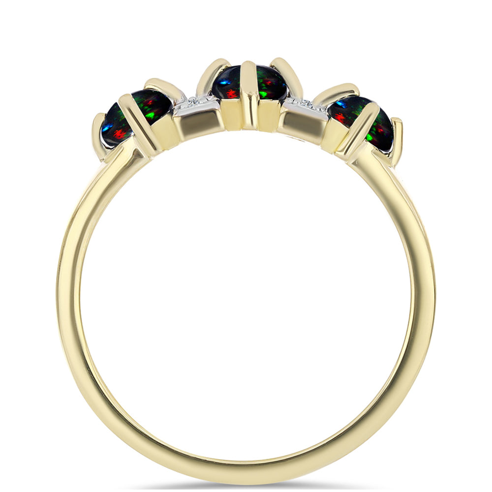 Pozlacený Stříbrný Prsten s Půlnočně Černým Etiopským Opálem z Lega Dembi a Bílým Topazem