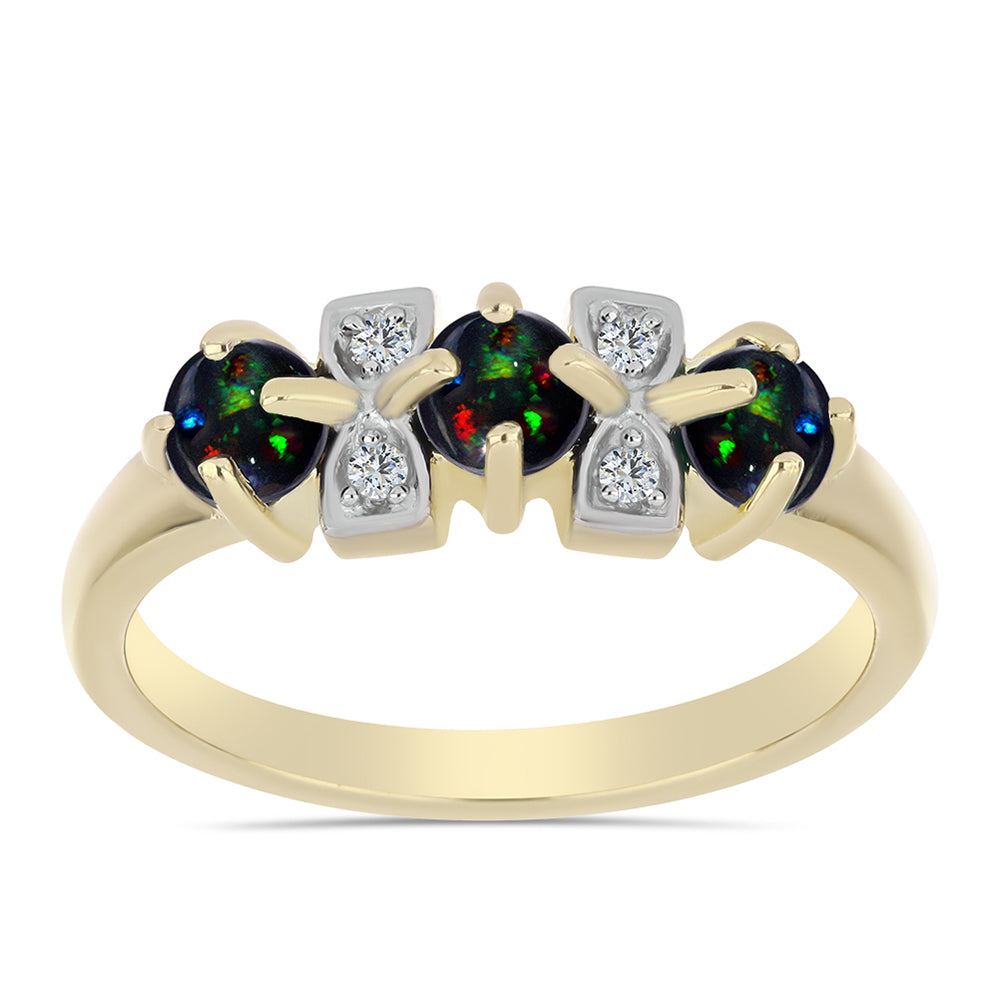 Pozlacený Stříbrný Prsten s Půlnočně Černým Etiopským Opálem z Lega Dembi a Bílým Topazem