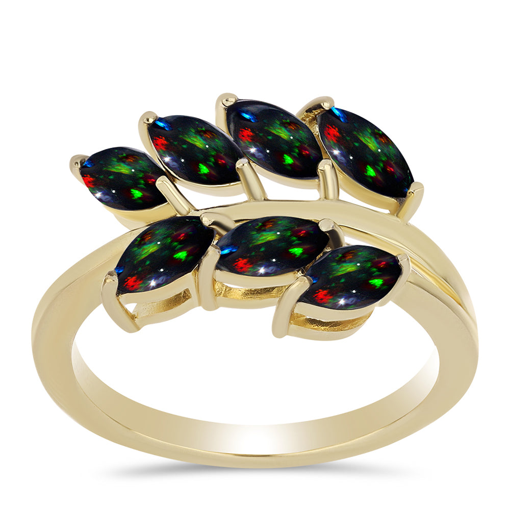 Pozlacený Stříbrný Prsten s Půlnočně Černým Etiopským Opálem z Lega Dembi