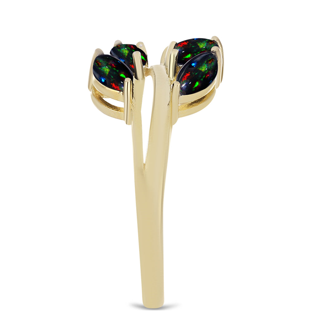 Pozlacený Stříbrný Prsten s Půlnočně Černým Etiopským Opálem z Lega Dembi