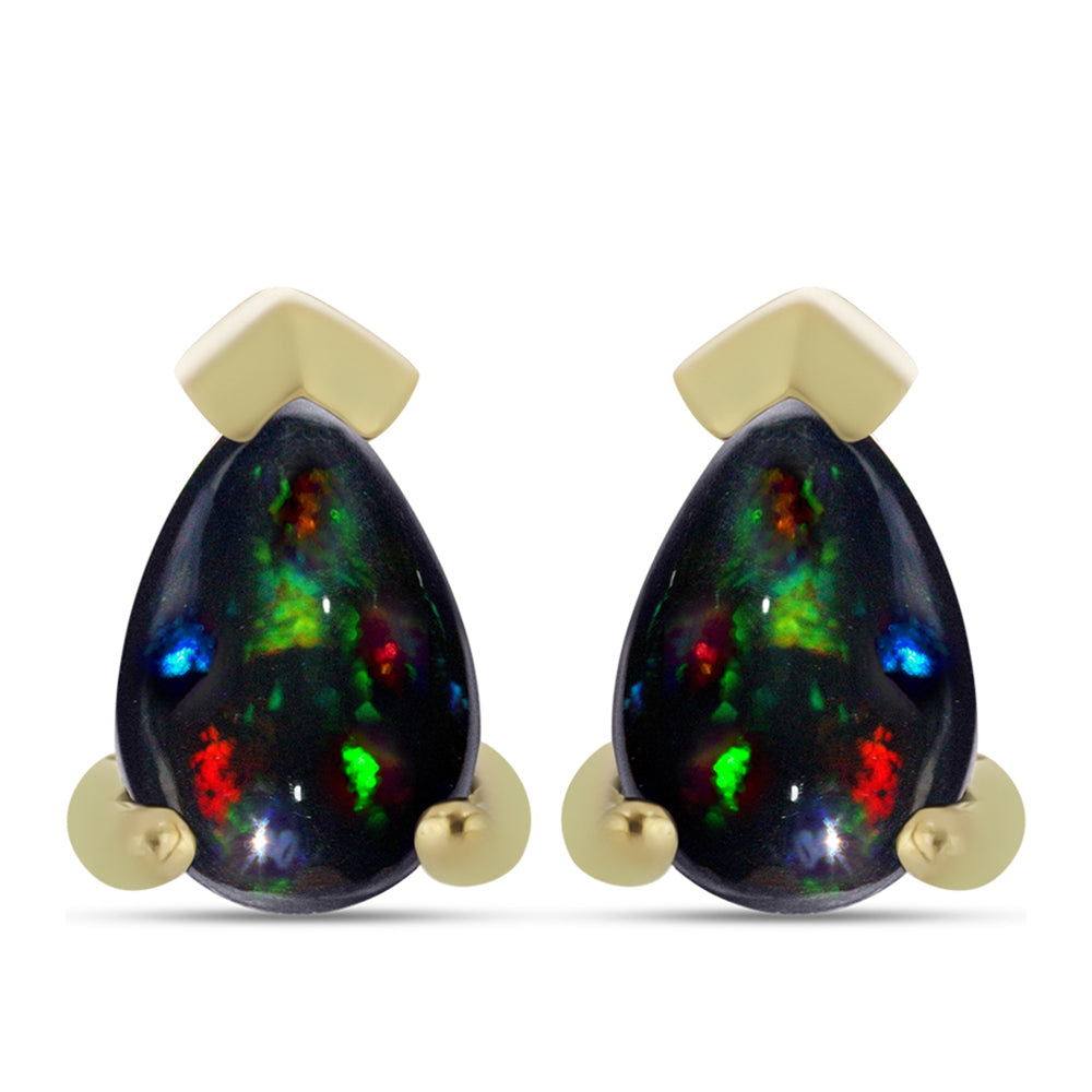 Pozlacené Stříbro 925/1000 - Sada s Půlnočně Černým Etiopským Opálem z Lega Dembi - Karátové číslo: 0.82. přibližná hmotnost: 2.67 gramů ( Náušnice+Prsten )