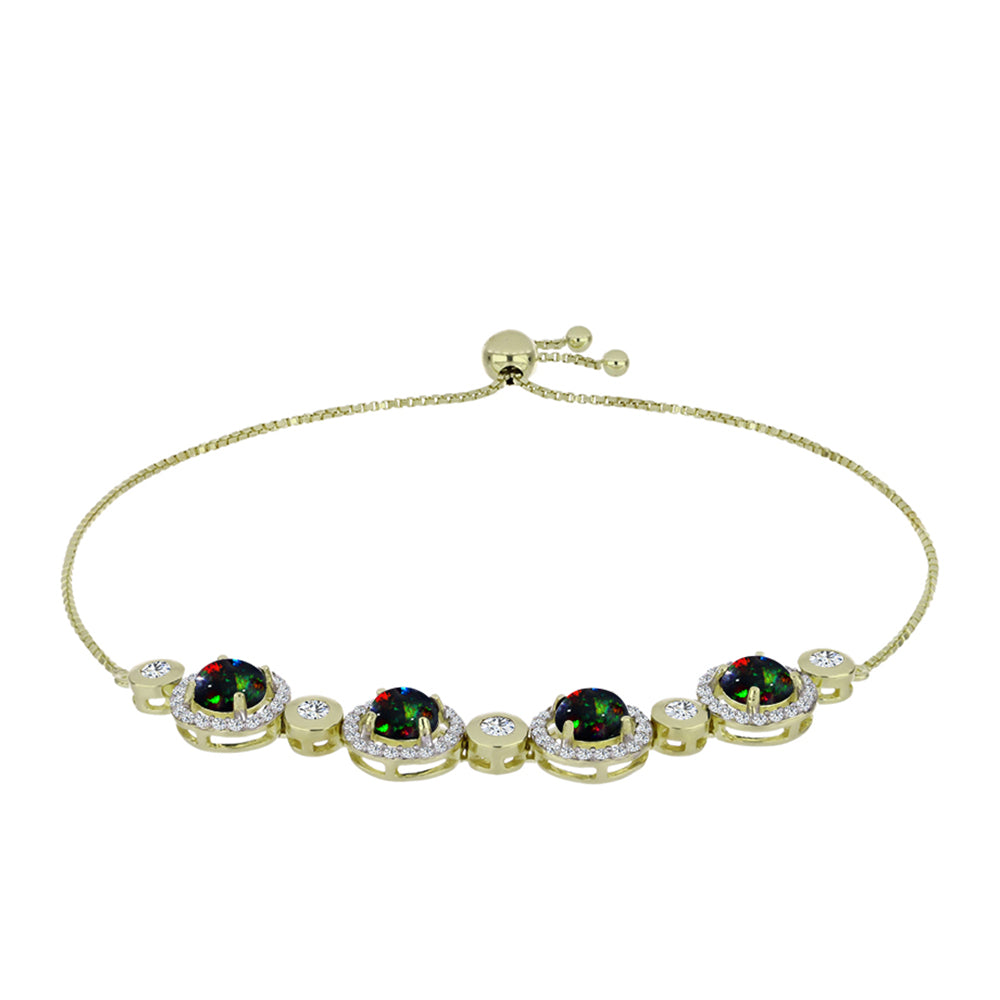 Pozlacené stříbro 925/1000 Náramek s Půlnočně Černým Etiopským Opálem z Lega Dembi a Bílým Topazem - Karátové číslo: 3.55. přibližná hmotnost: 7.51 gramů 1 