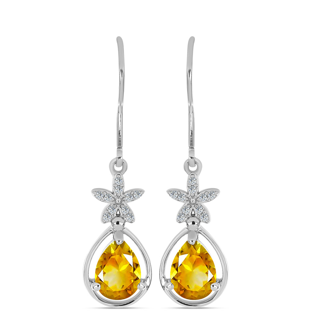Stříbrné Náušnice s Uralským Citrínem a Bílým Topazem 1 