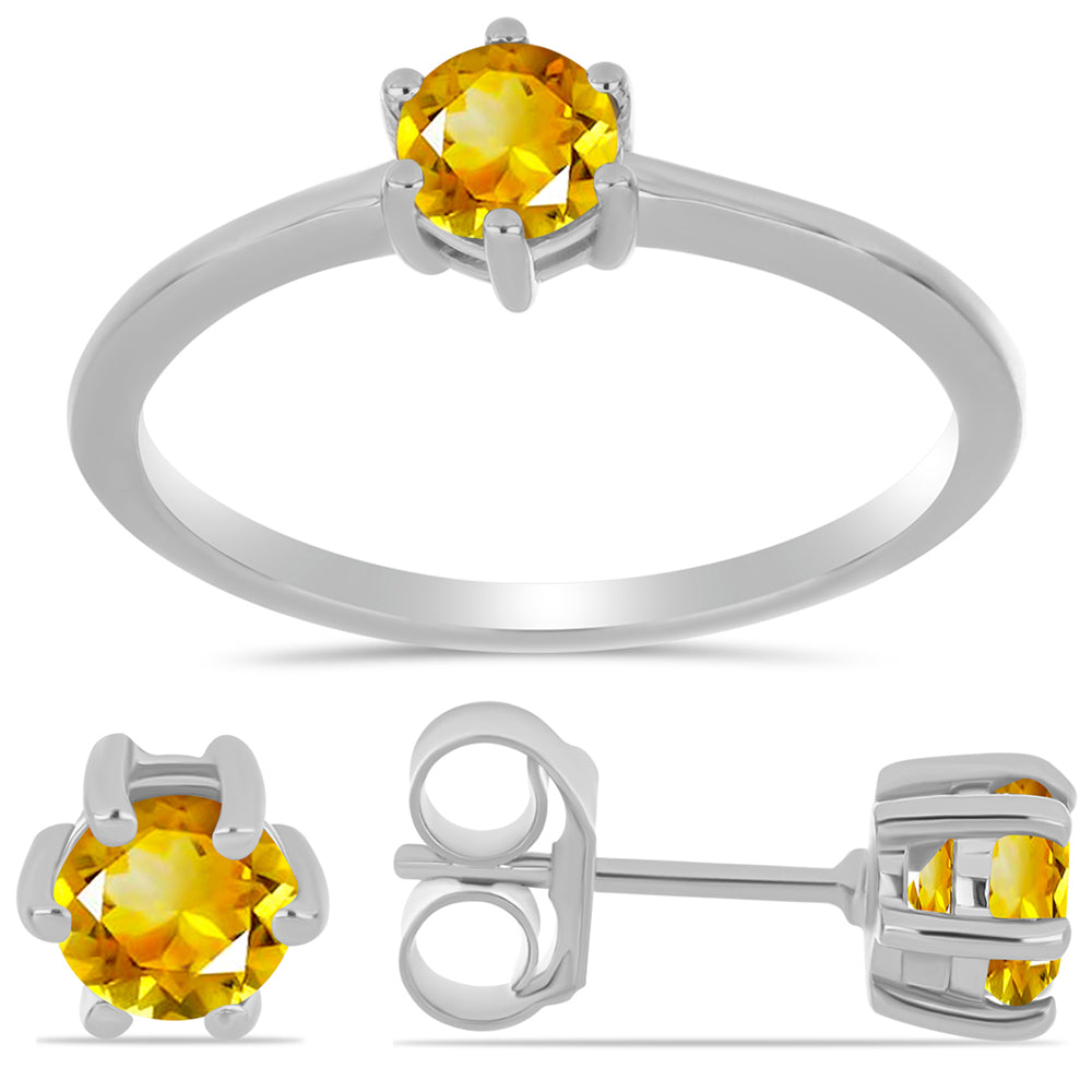 Stříbro 925/1000 - Sada s Uralským Citrínem - Karátové číslo: 1.35. přibližná hmotnost: 2.98 gramů ( Náušnice+Prsten ) 1 