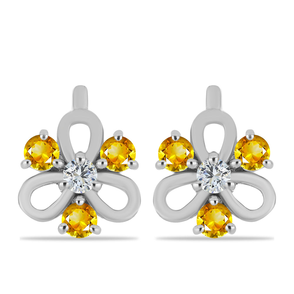 Stříbro 925/1000 - Náušnice s Uralským Citrínem a Bílým Topazem - Karátové číslo: 0.96. přibližná hmotnost: 3.82 gramů 1 