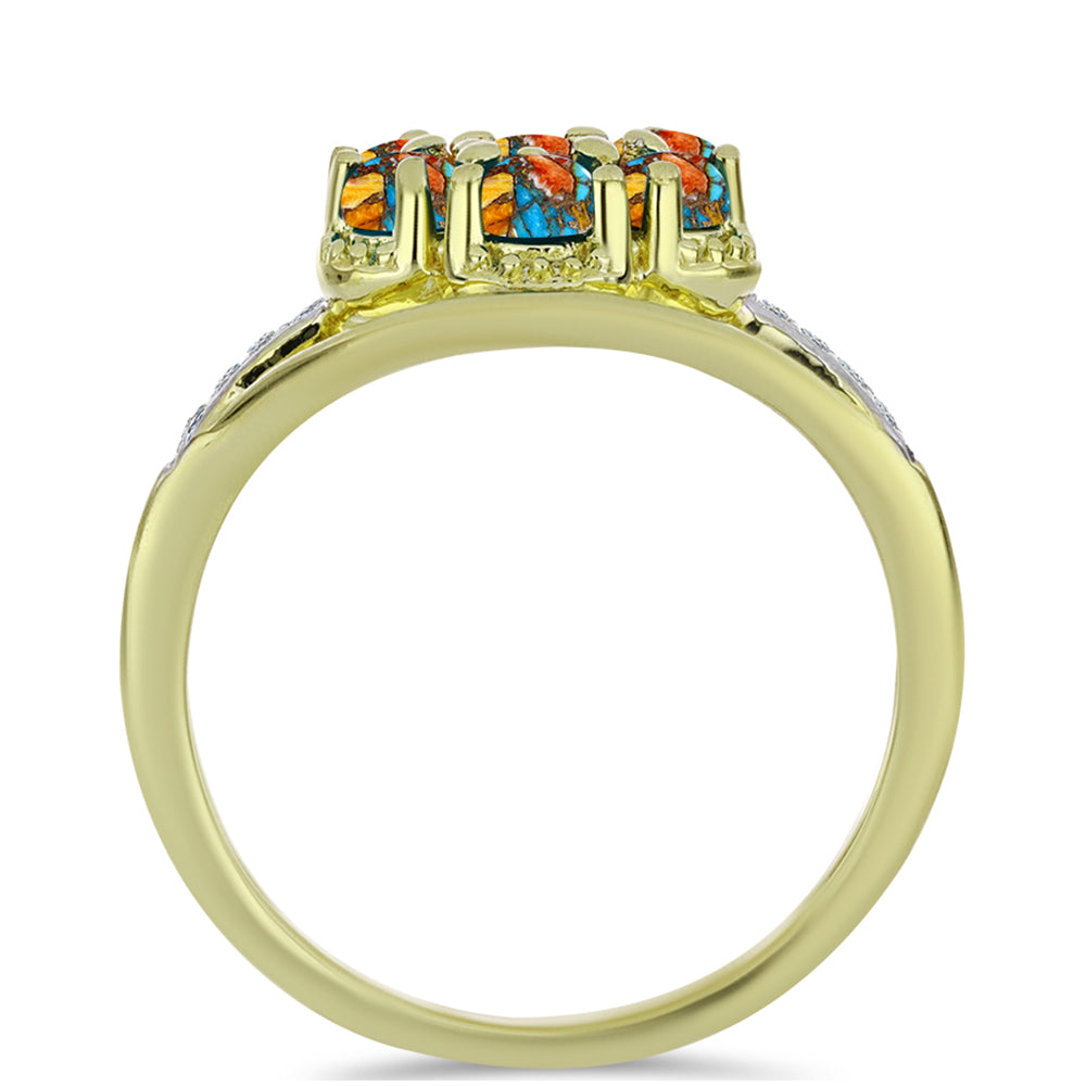 Pozlacené Stříbro 925/1000 - Prsten s Ústřicovým Tyrkysem a Bílým Topazem - Karátové číslo: 1.18. přibližná hmotnost: 3.89 gramů 2 