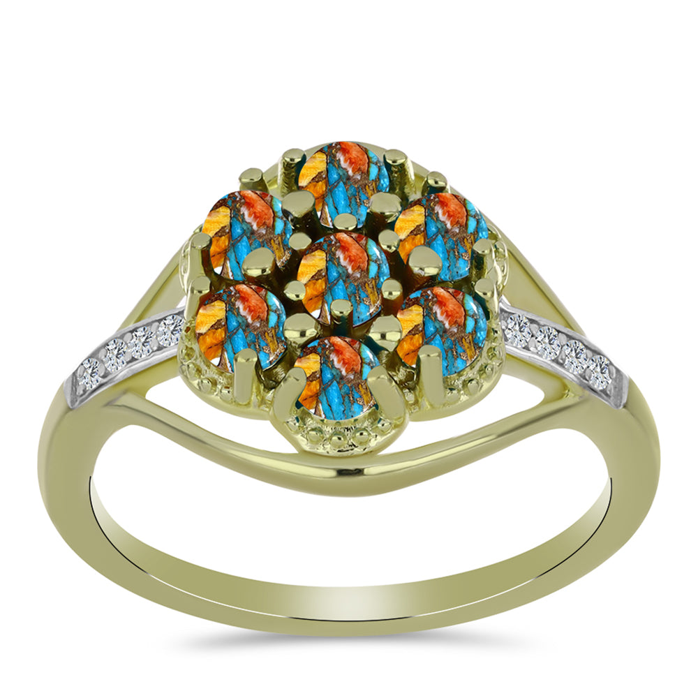 Pozlacené Stříbro 925/1000 - Prsten s Ústřicovým Tyrkysem a Bílým Topazem - Karátové číslo: 1.18. přibližná hmotnost: 3.89 gramů 3 