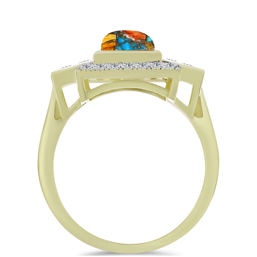 Pozlacené stříbro 925/1000 Prsten s Ústřicovým Tyrkysem a Bílým Topazem - Karátové číslo: 3.91. přibližná hmotnost: 5.37 gramů 2 