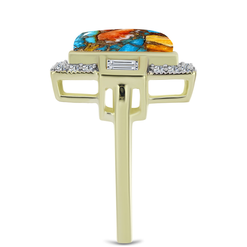 Pozlacené stříbro 925/1000 Prsten s Ústřicovým Tyrkysem a Bílým Topazem - Karátové číslo: 3.91. přibližná hmotnost: 5.37 gramů 4 