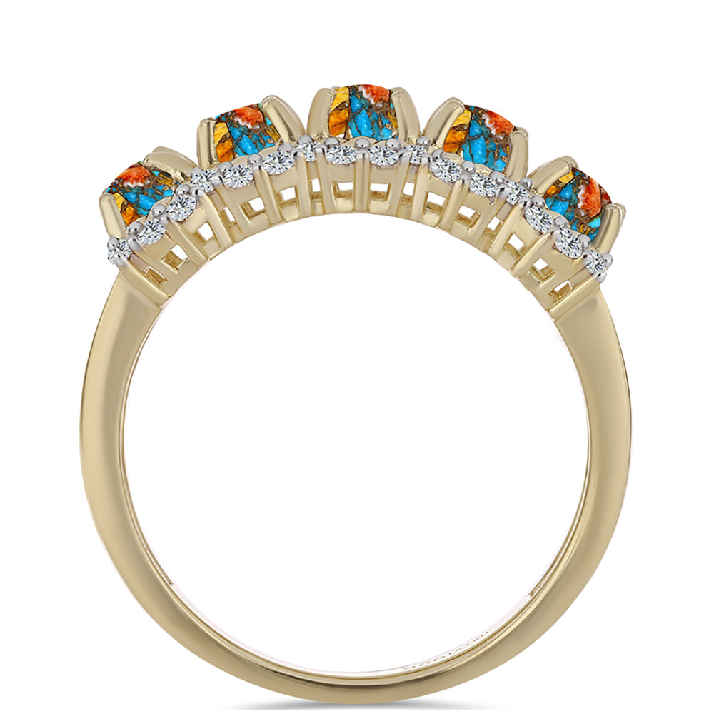 Pozlacené Stříbro 925/1000 - Prsten s Ústřicovým Tyrkysem a Bílým Topazem - Karátové číslo: 3.18. přibližná hmotnost: 5.91 gramů 2 