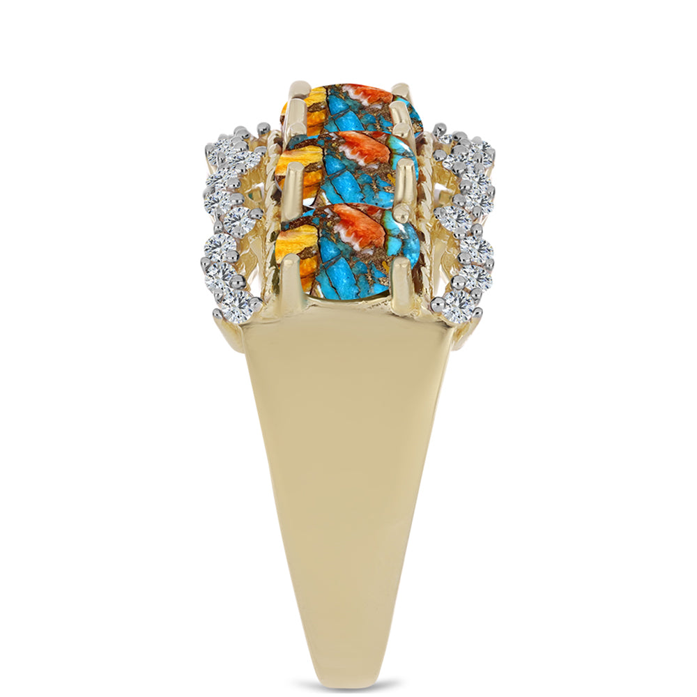 Pozlacené Stříbro 925/1000 - Prsten s Ústřicovým Tyrkysem a Bílým Topazem - Karátové číslo: 3.18. přibližná hmotnost: 5.91 gramů 4 